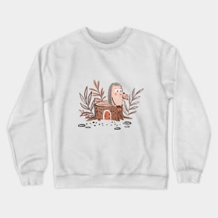 Cute Hedgehog sitting on a tree trunk Crewneck Sweatshirt